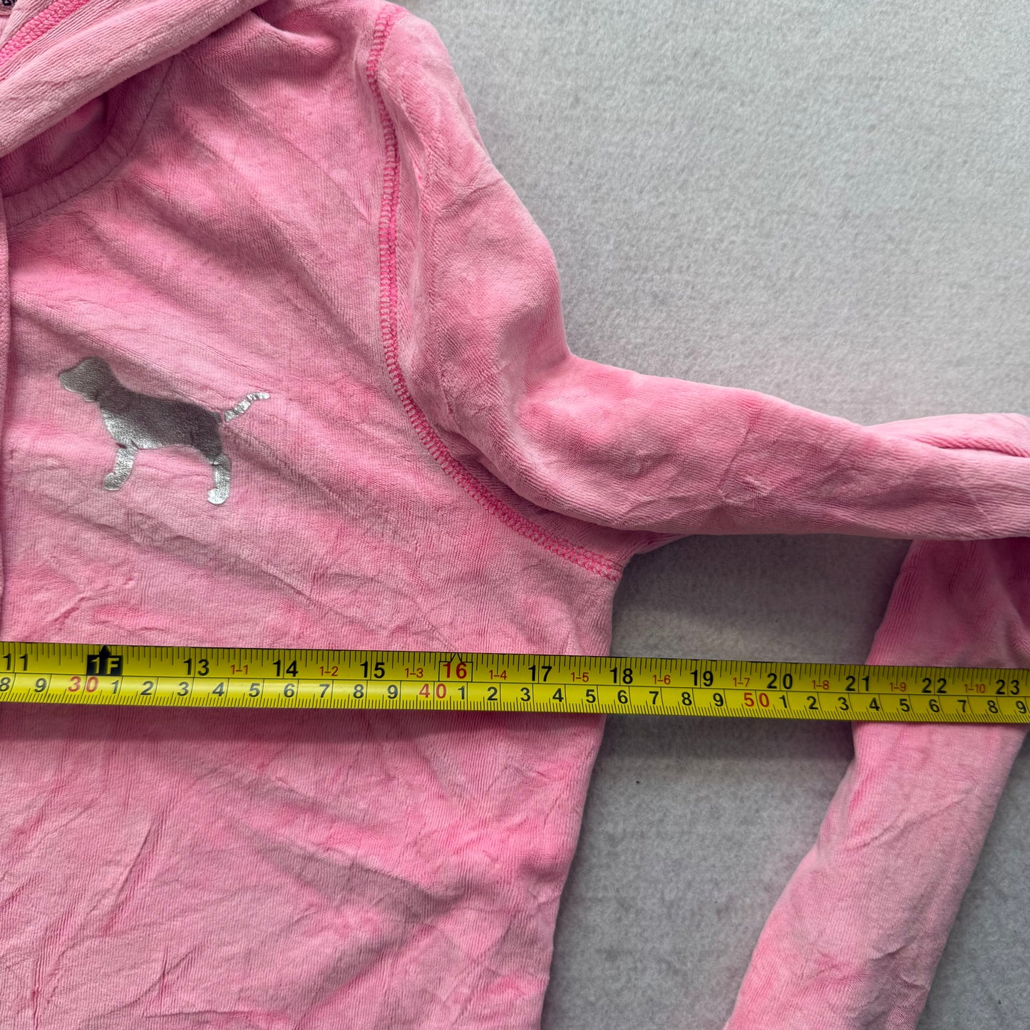 Victoria's Secret PINK Women's Pink Velour Zip-Up Hoodie Back Graphic Size S