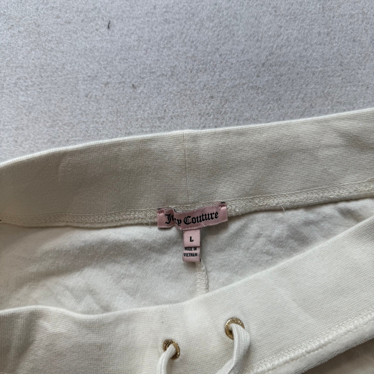 Juicy Couture Women's Cream Velour Flared Track Pant Rhinestones Logo Y2K Size L