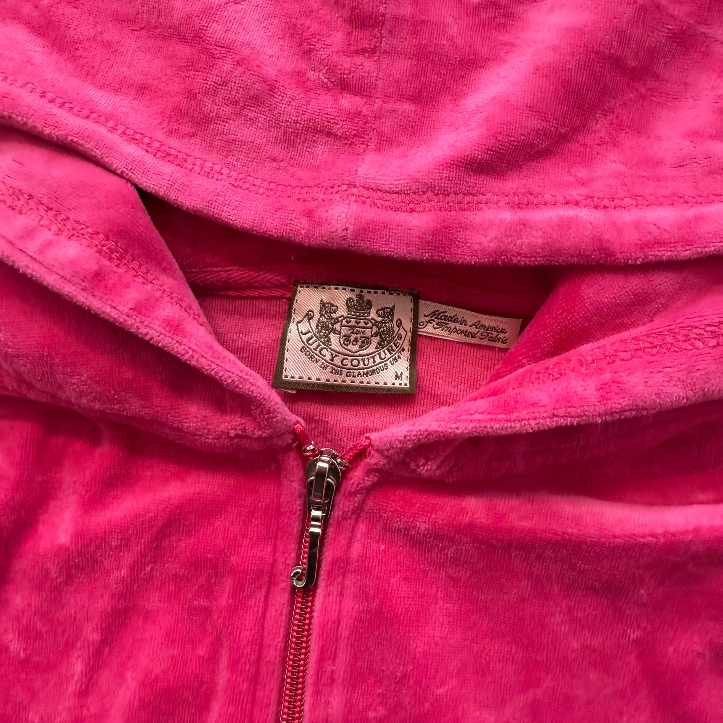 Juicy Couture Women Dark Hot Pink Velour Zip-Up Hoodie Loungewear Pockets Size M