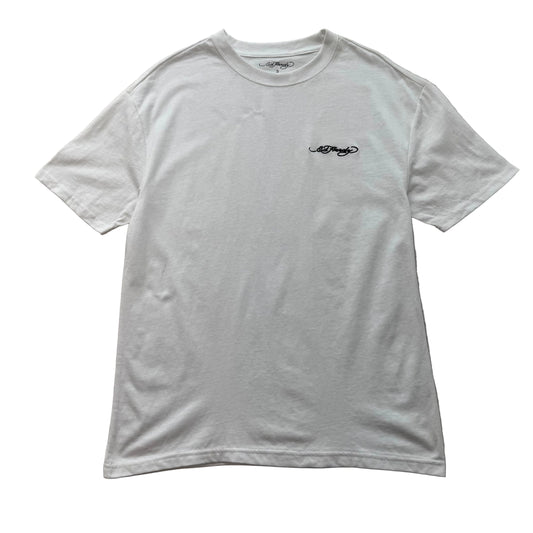 ED HARDY BLACK EMBROIDERY WHITE TEE