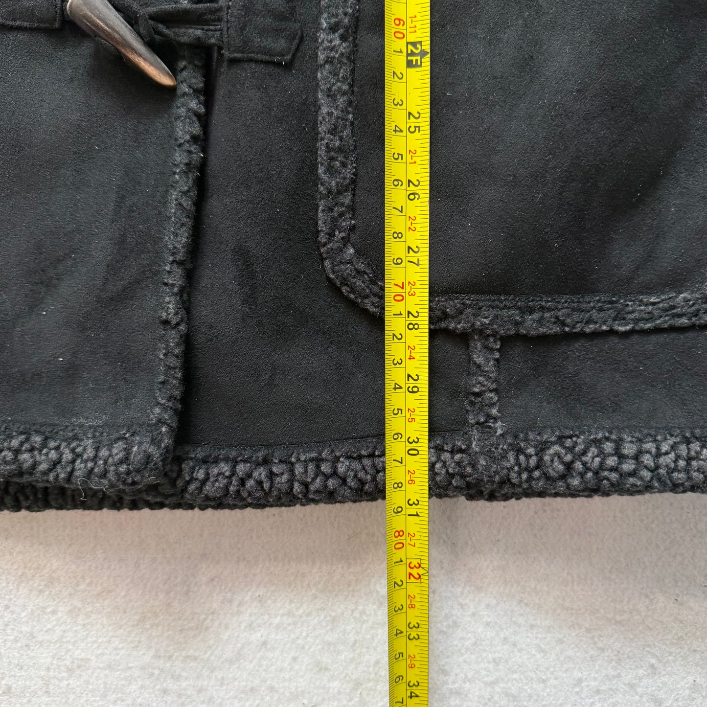 L.L. Bean Womens Black Faux Suede Hooded Toggle Coat Sherpa Lined Classic Size M