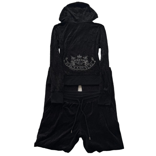 Juicy Couture Women Black Tracksuit Set Zip Up Hoodie & Flared Pant Logo Size L