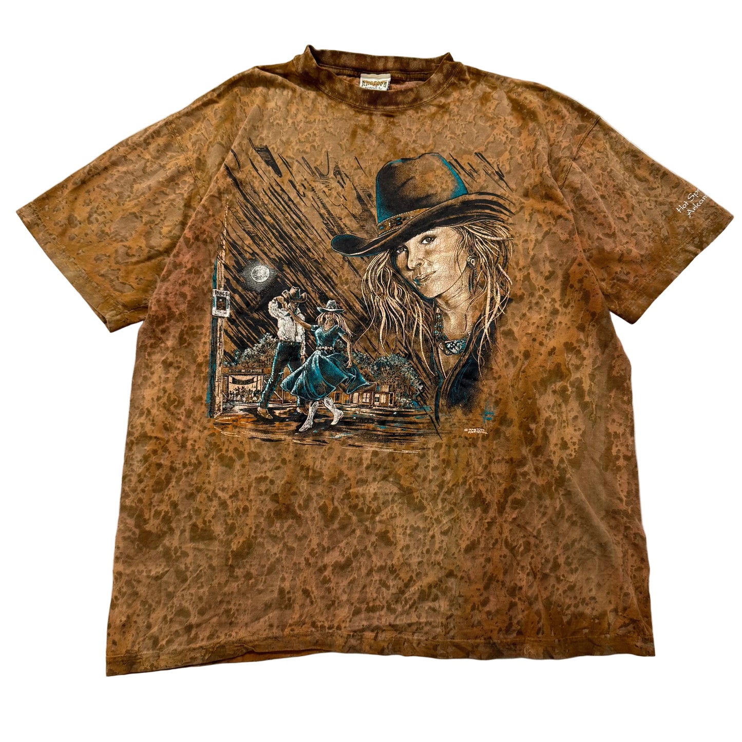 VTG "Hot Springs, Arkansas" Men's Brown T-Shirt Western Cowboy Graphic Size XL