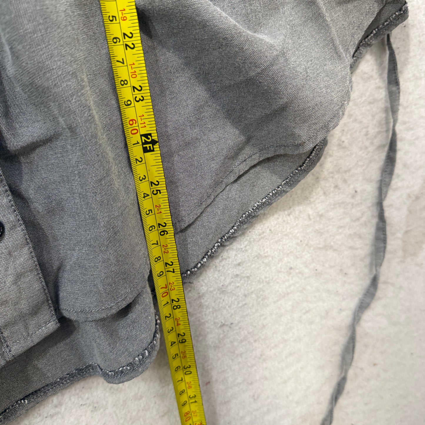 Voice Women's Gray Cotton Blend Tunic Top High Low Tie Pintuck Button Front - M