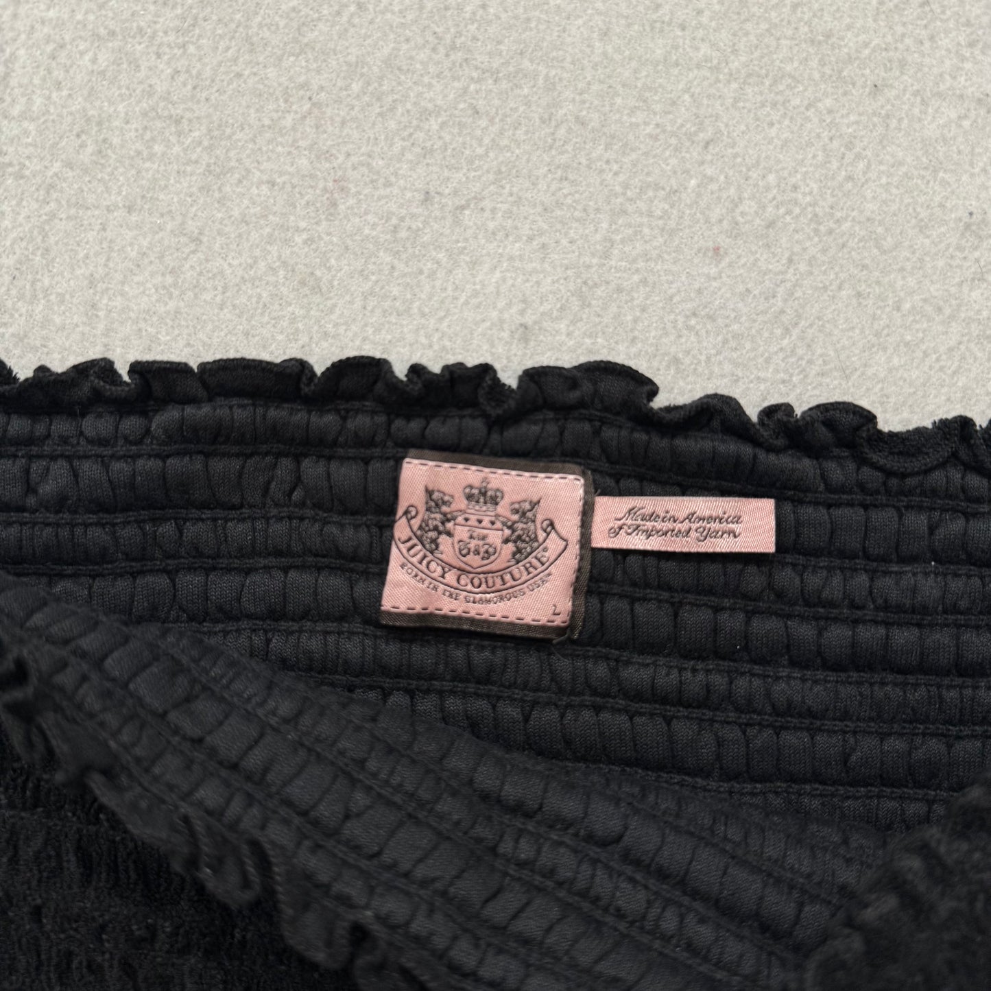 Vintage Juicy Couture Women Black Terrycloth Smocked Tube Dress Strapless Size L