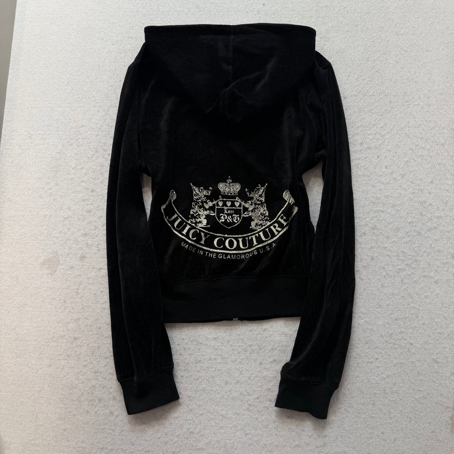 Vtg Juicy Couture Scottie Dogs Black Velour Tracksuit Set Hoodie & Pant Size S
