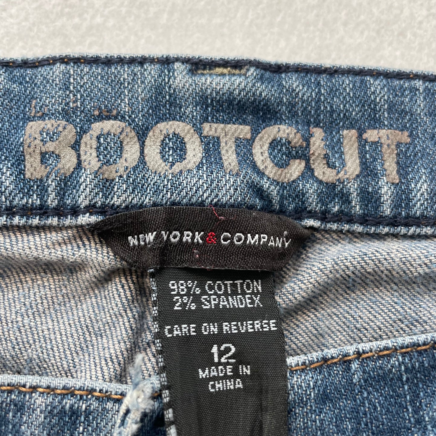 New York & Company Women's Medium Blue Denim Bootcut Jeans Distressed Size 12