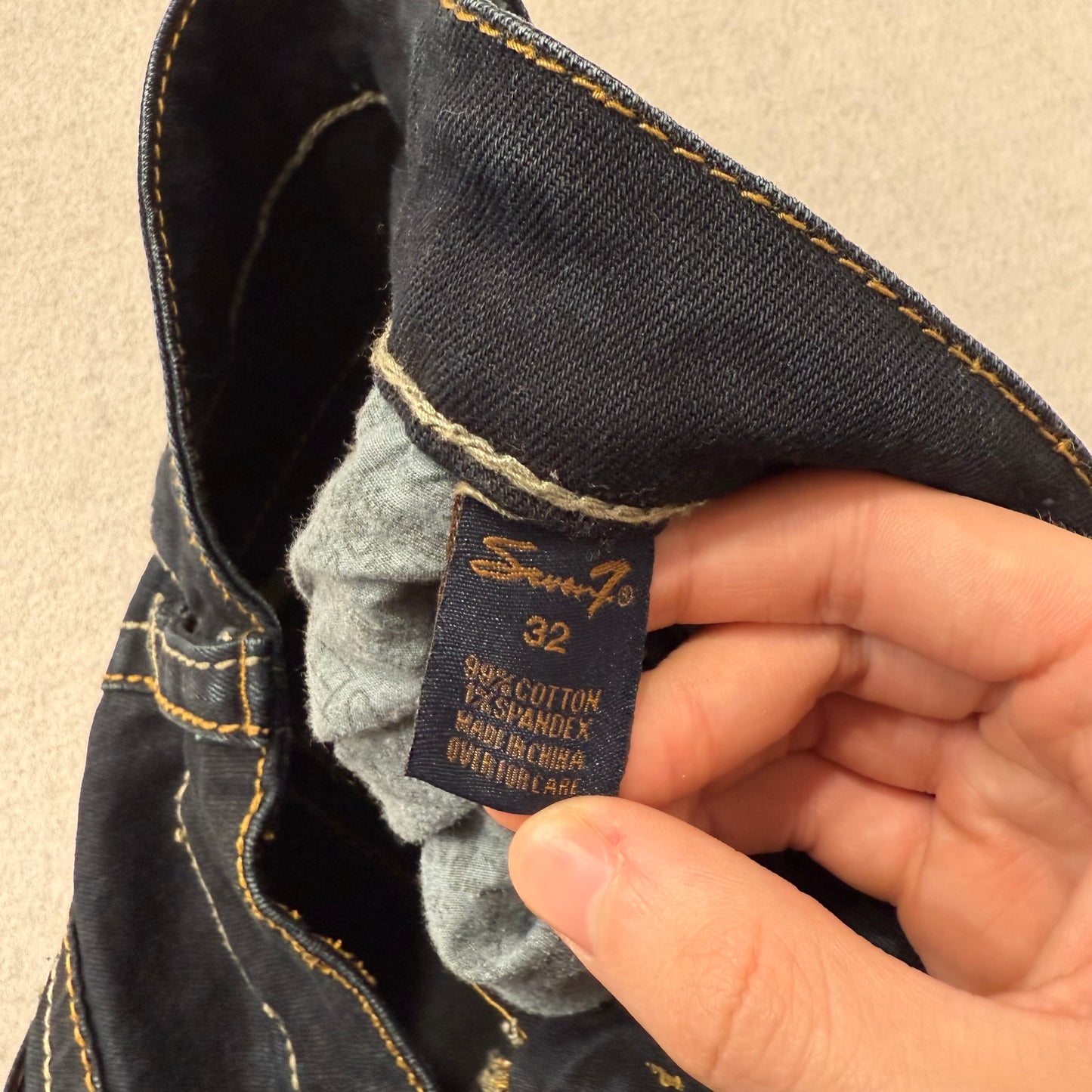 Seven7 Women's Dark Indigo Denim Bootcut Fit Jeans Contrast Stitch Waist 32