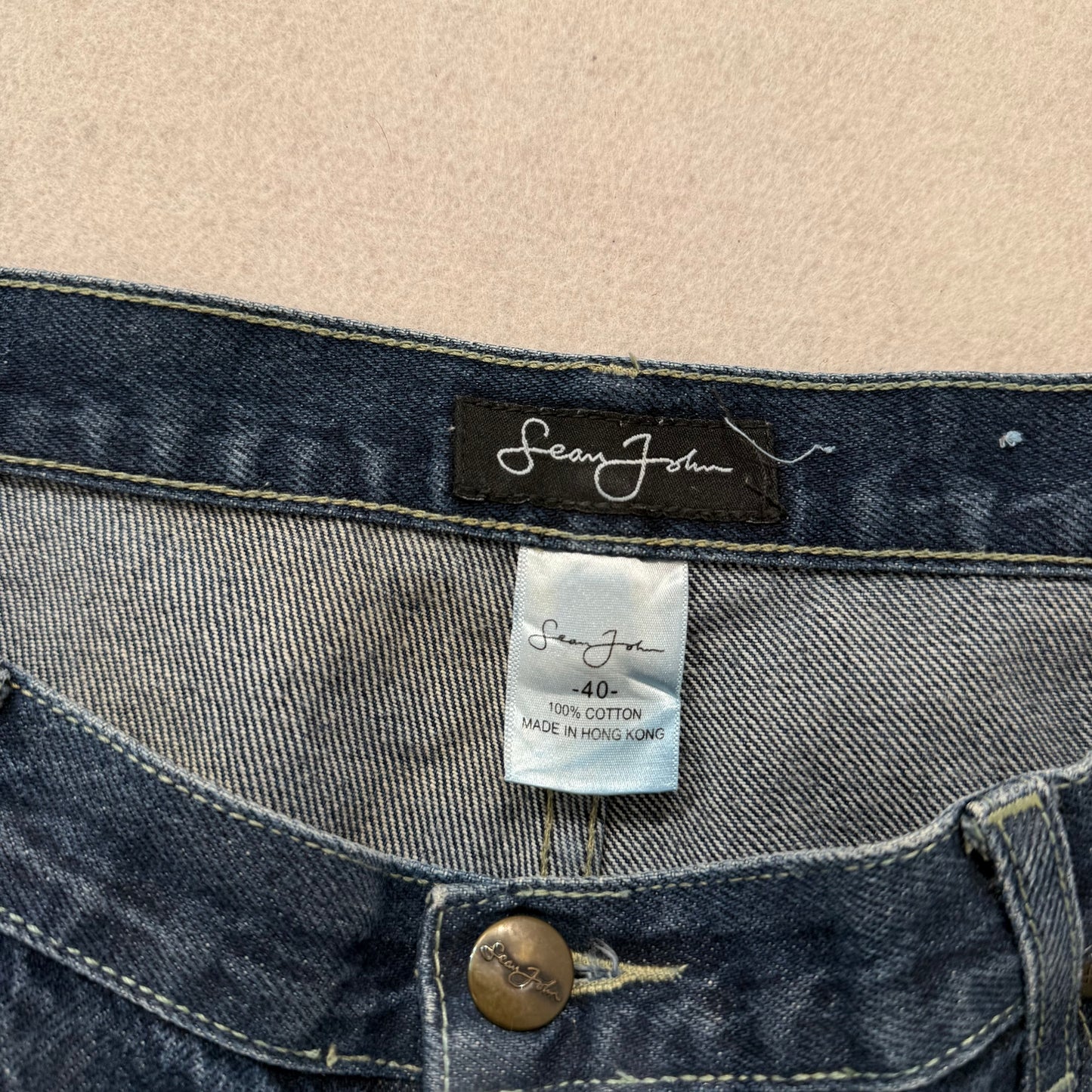 Sean John Blue Baggy Denim Shorts 100% Cotton Dark Washed Y2K Fashion Size 40
