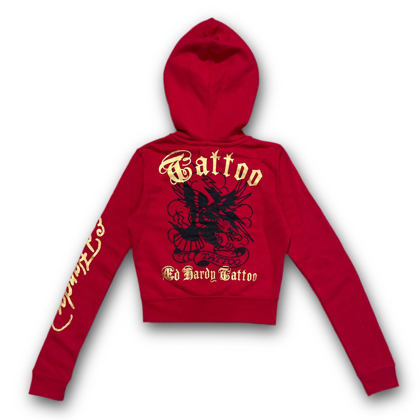 ED HARDY “Broken Hearts” RED CROPPED ZIP UP HOODIE - Clean Curriculums 