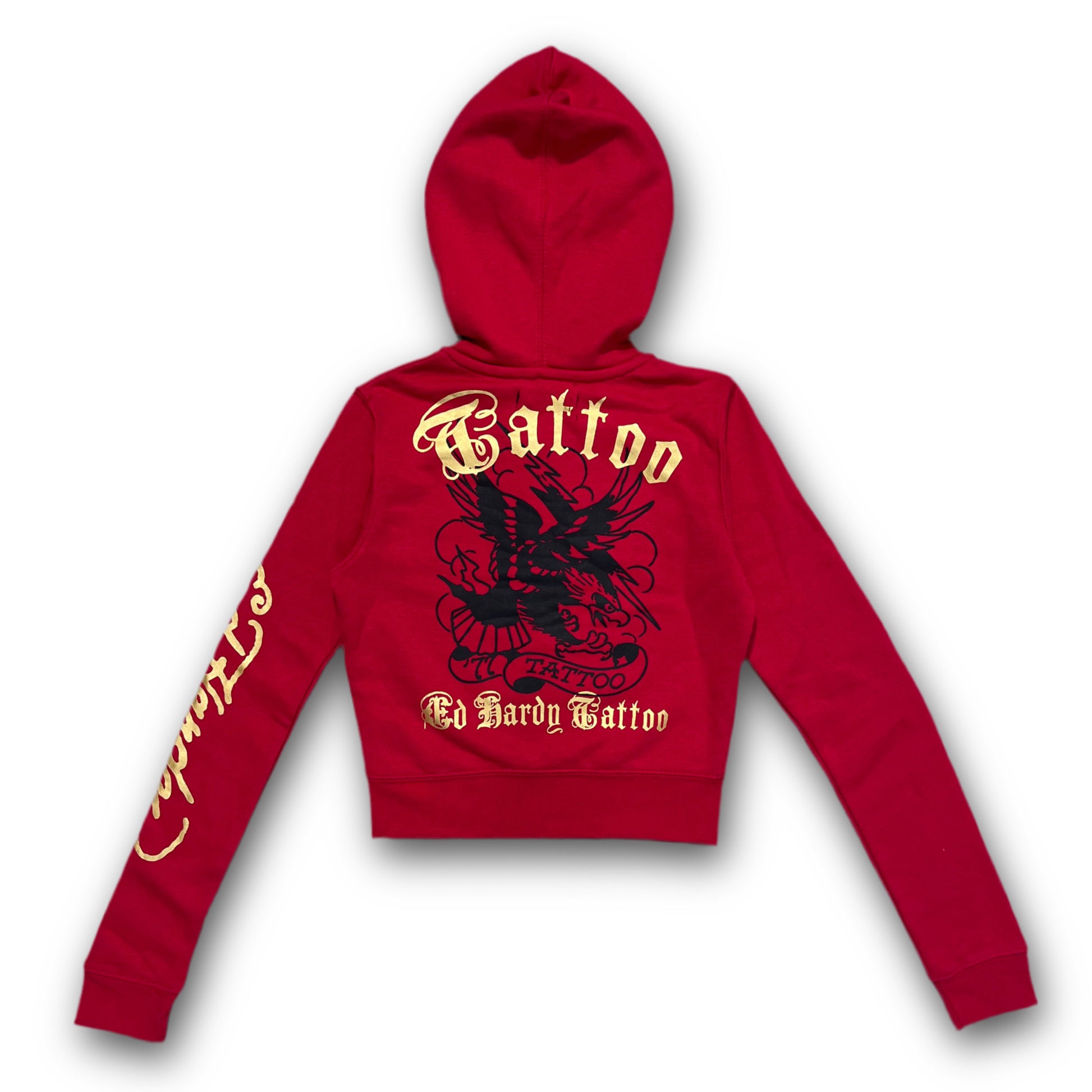 ED HARDY “Broken Hearts” RED CROPPED ZIP UP HOODIE - Clean Curriculums 