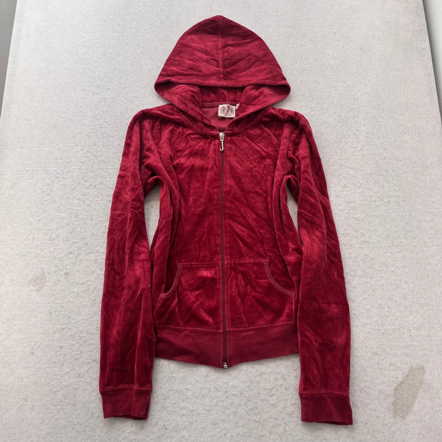 Vintage Juicy Couture Scottie Dogs Women's Maroon Velour Zip-Up Hoodie Size L