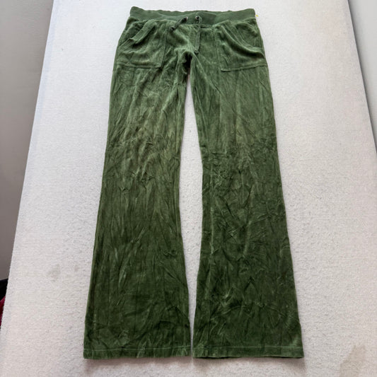 Vintage Juicy Couture Women's Green Velour Flared Track Pants Drawstring Size L