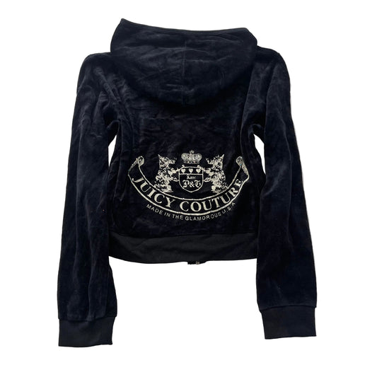 Vintage Juicy Couture Scottie Dogs Women's Jet Black Velour Zip-Up Hoodie Size S