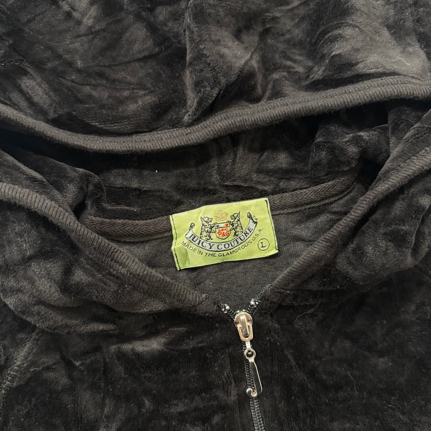2003 Vintage Juicy Couture “Scottie Dog” Women Black Velour Zip Up Hoodie Size L