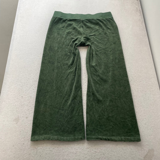 Juicy Couture Women's Olive Green Velour Flared Track Pant Drawstring Size XL