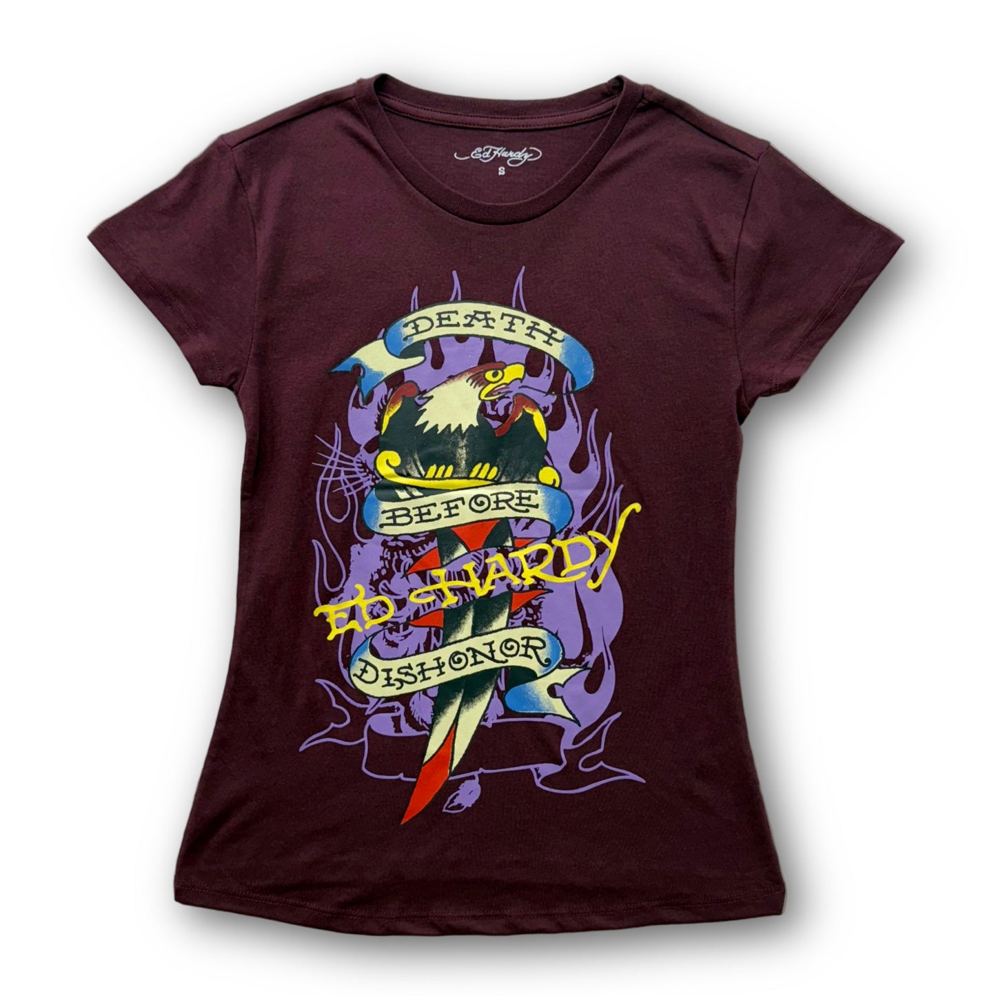 ED HARDY “Death Before Dishonor” BURGUNDY CAP SLEEVE BABY TEE