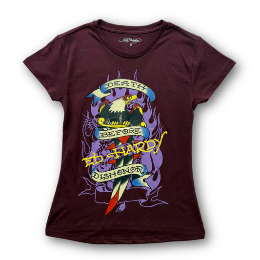 ED HARDY “Death Before Dishonor” BURGUNDY CAP SLEEVE BABY TEE