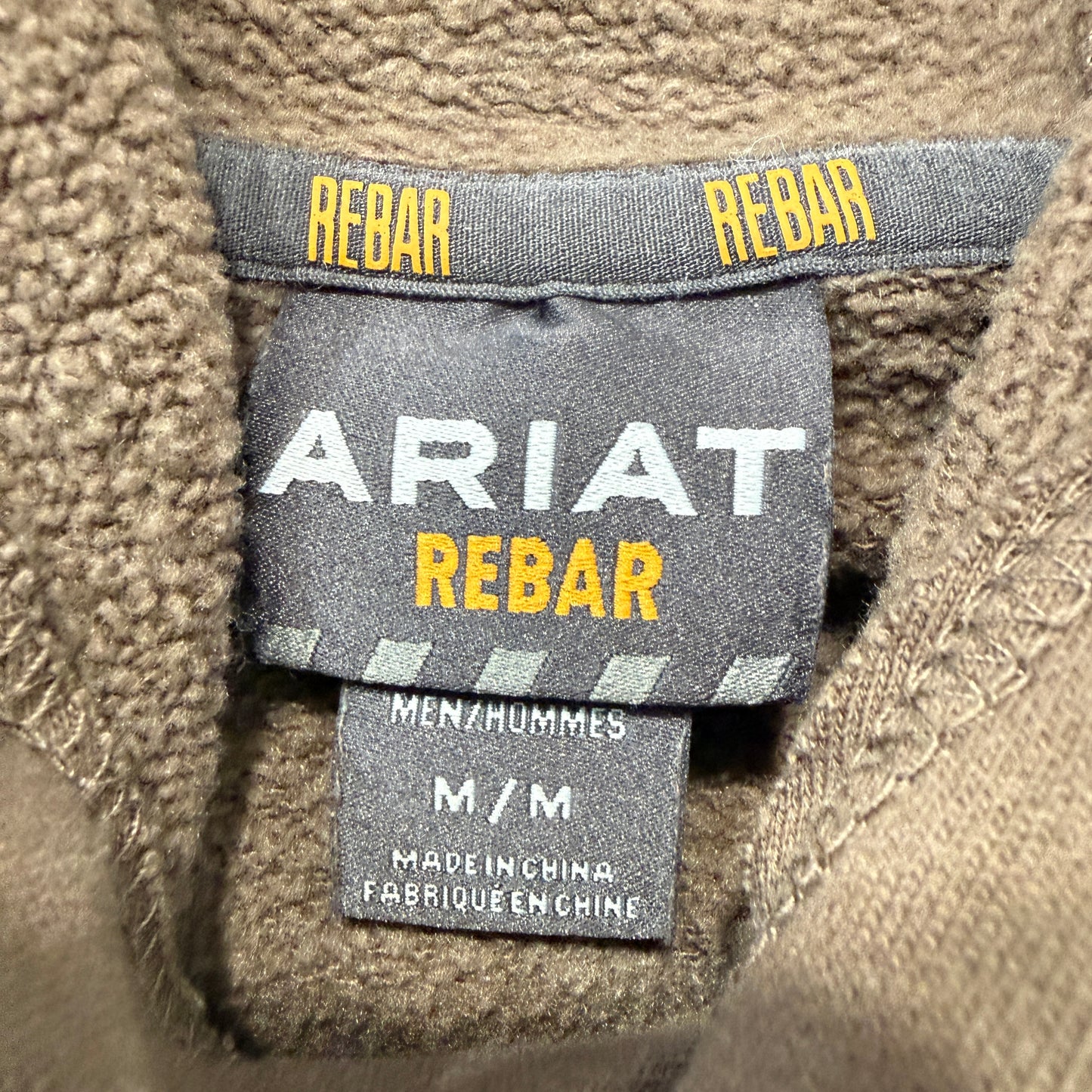 Ariat Rebar Men's Brown Fleece Workwear Hoodie Kangaroo Pocket Drawstring Size M