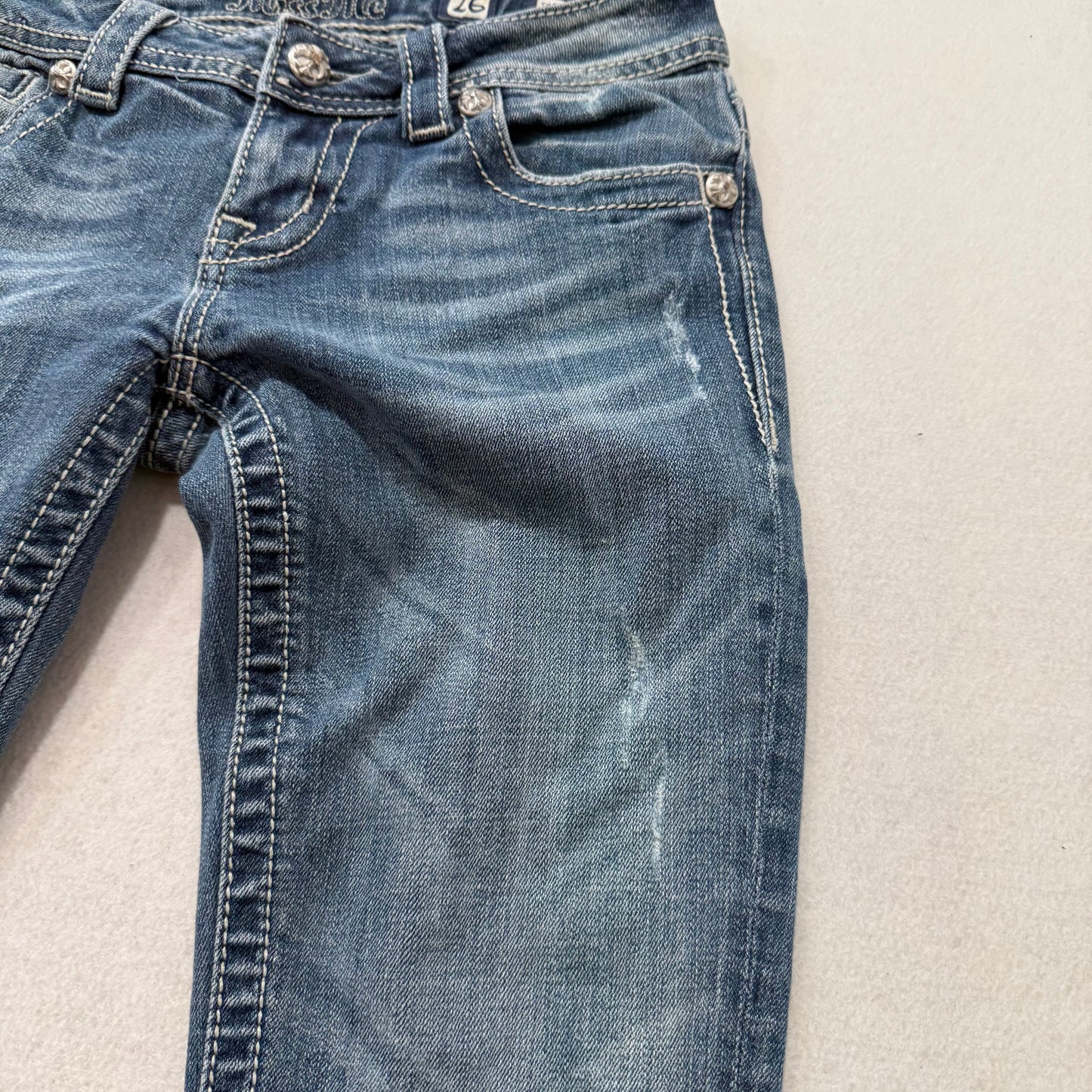 Miss Me Women's Blue Denim Bootcut Jeans Sequin Embellished Back Pocket Size 26