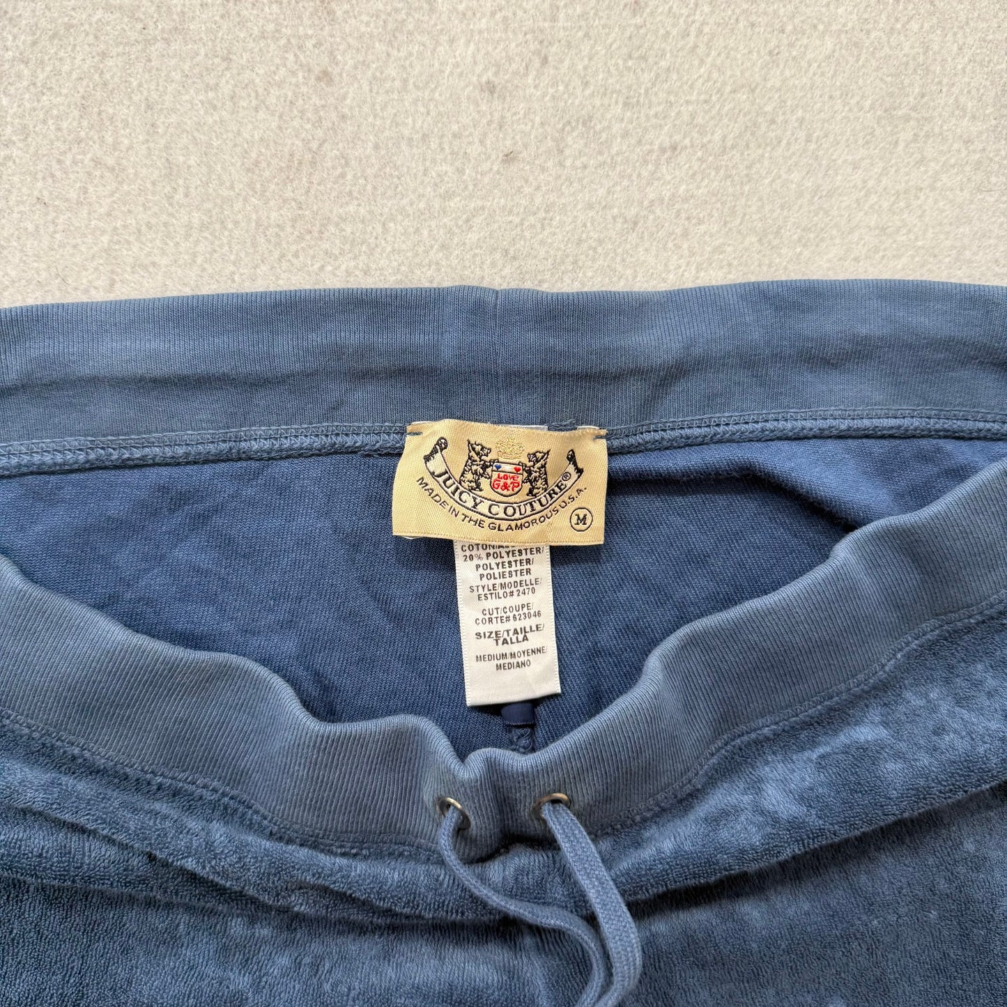 2003 Vtg Juicy Couture Steel Blue Terry Cloth Hoodie & Pant Tracksuit Set Size M