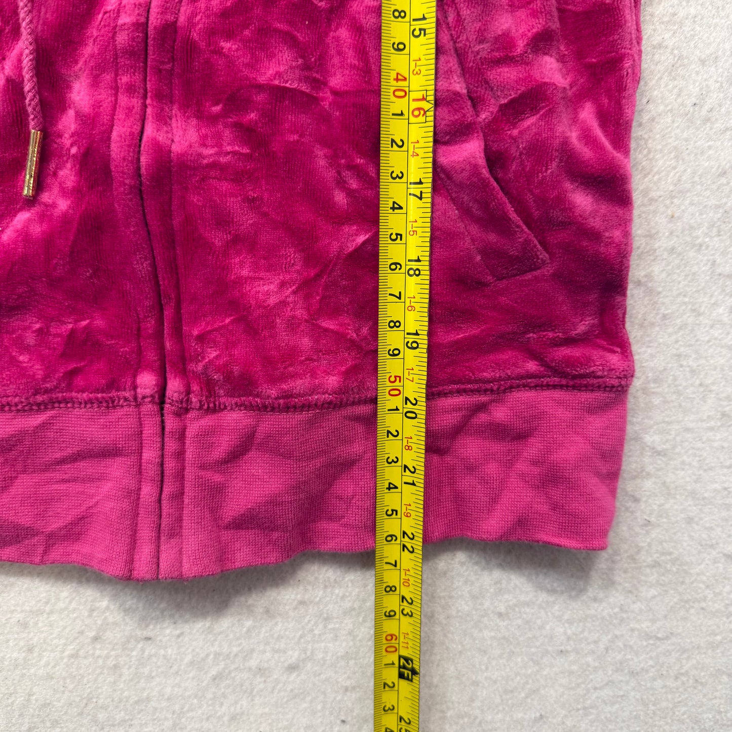 Juicy Couture Women Hot Pink Velour Zip Up Hoodie Split Kangaroo Pockets Size XS
