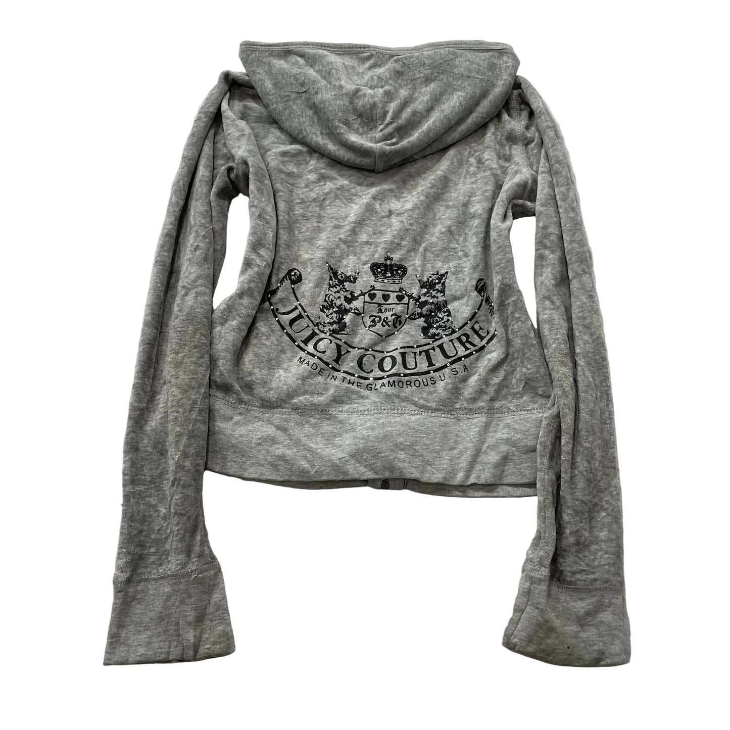 Vintage Juicy Couture Scottie Dogs Womens Gray Velour Hoodie Rhinestones Size S