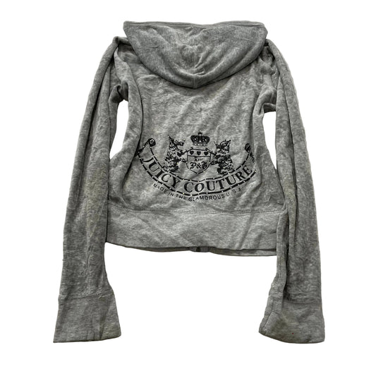 Vintage Juicy Couture Scottie Dogs Womens Gray Velour Hoodie Rhinestones Size S