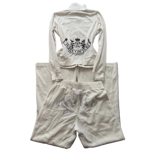 2003 Vintage Juicy Couture Scottie Dogs Womens White Velour Tracksuit Set Size M