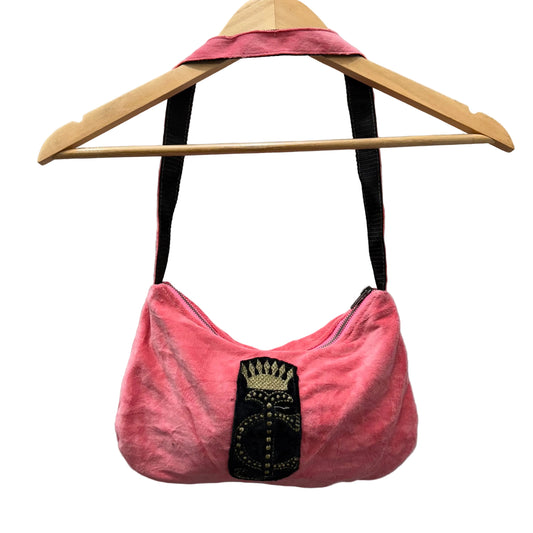 PINK Victoria's Secret Pink Black Velour Crown J Logo Patch Shoulder Bag Size S