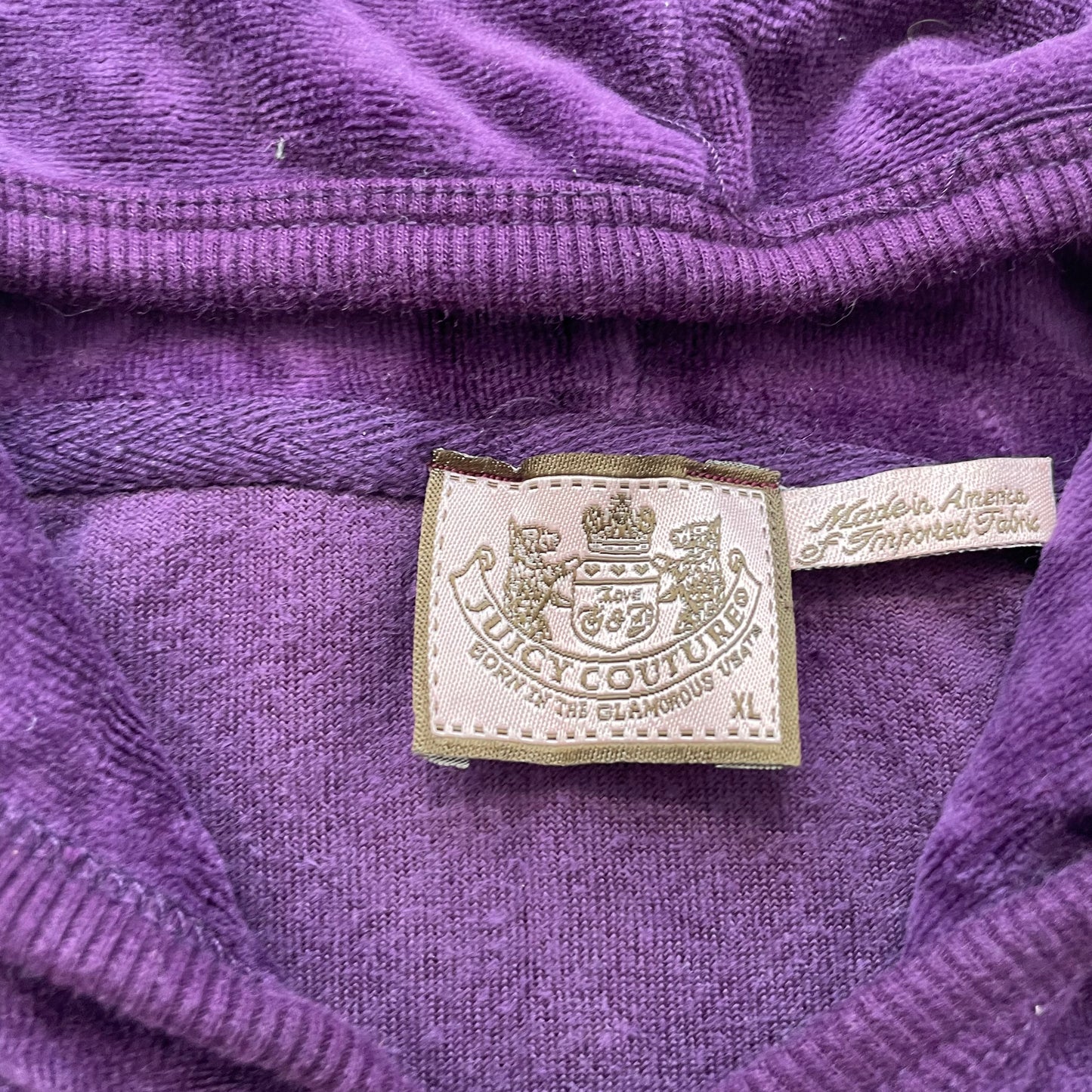 Juicy Couture Womens Deep Purple Velour Zip-Up Hoodie Loungewear Pockets Size XL