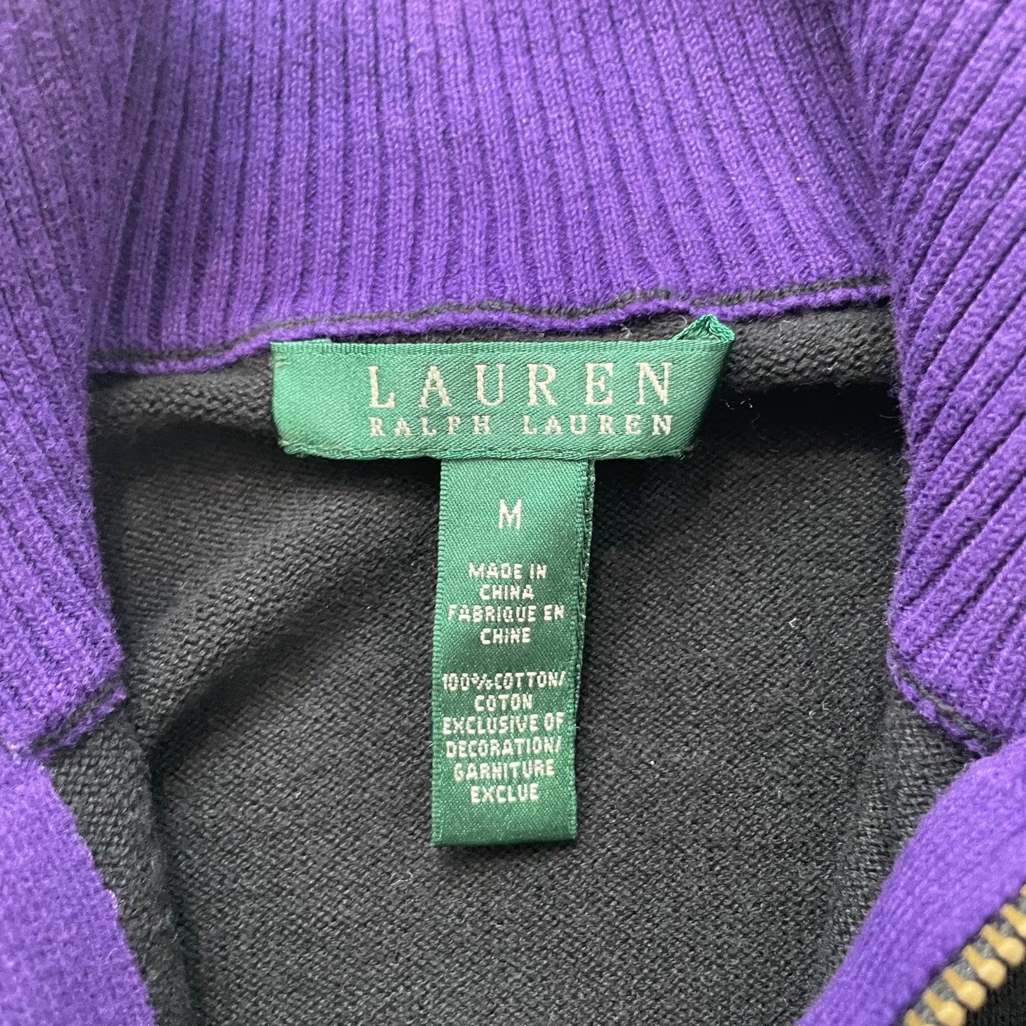 Lauren Ralph Lauren Women's Black Purple Full Zip Jacket Gold Crest Logo Size M