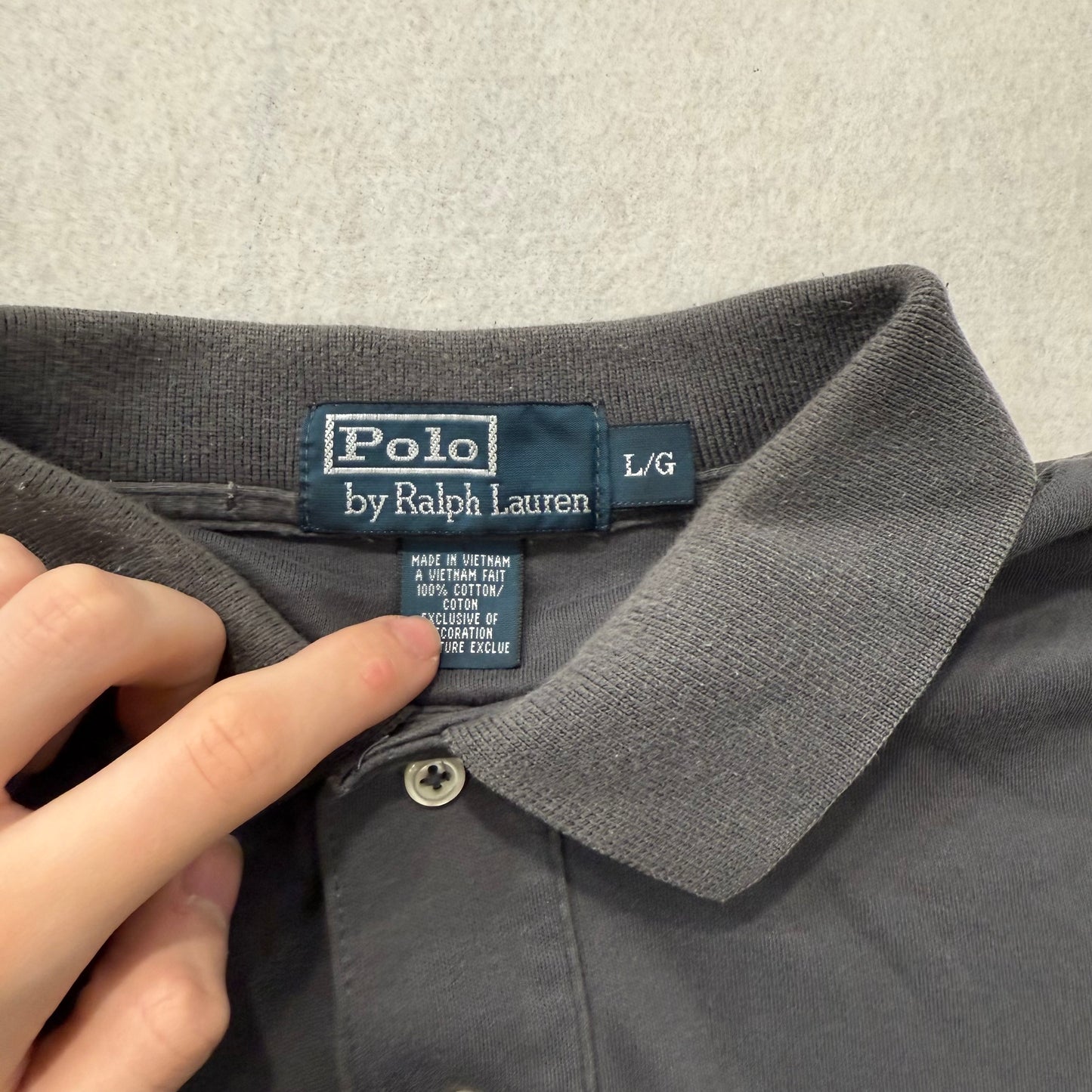 Polo by Ralph Lauren Charcoal Gray Cotton Polo Shirt Long Sleeve Collared Size L