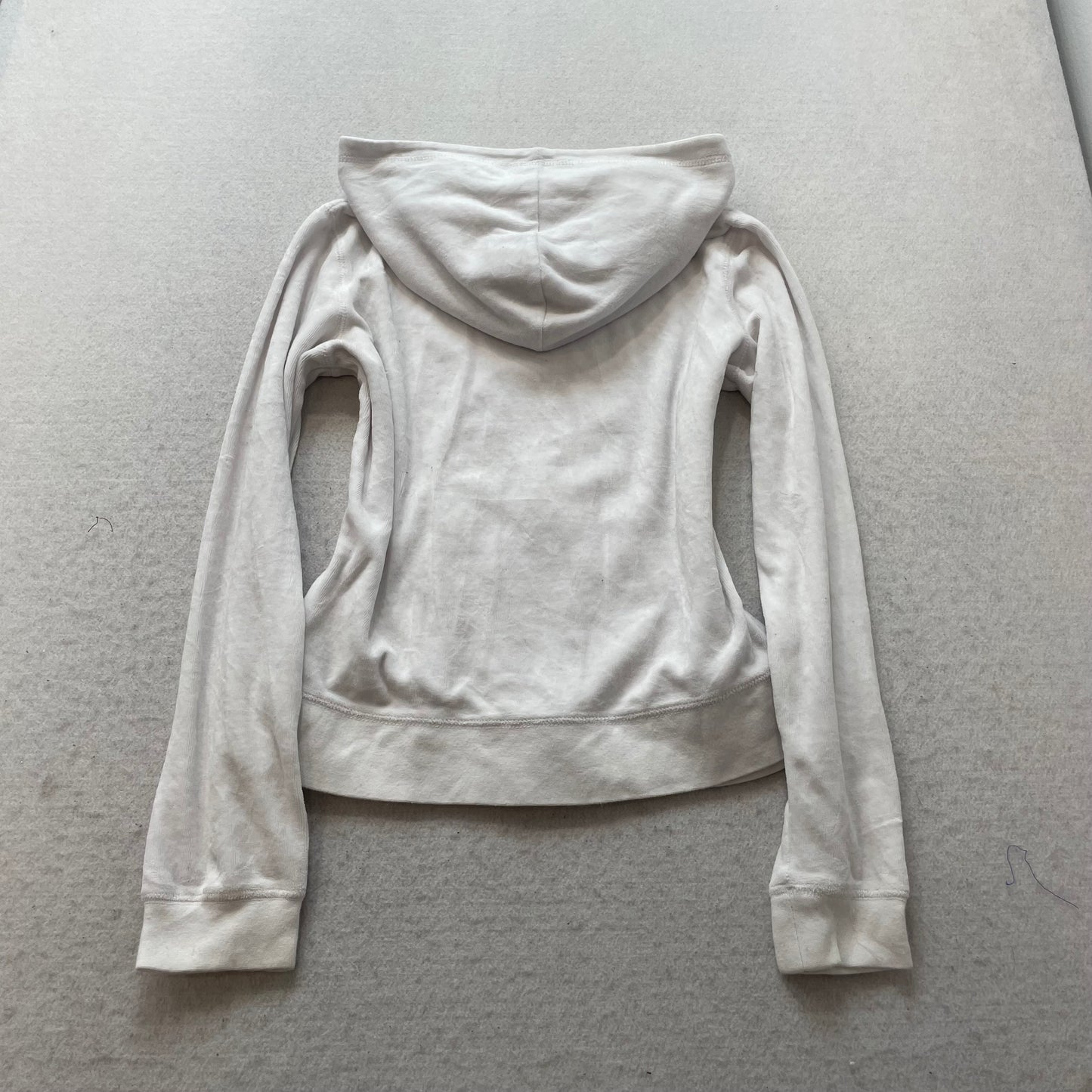 Vintage Juicy Couture Women's White Velour Zip-Up Hoodie Kangaroo Pockets Size S