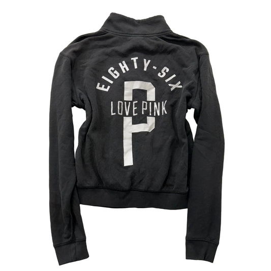 PINK by Victoria's Secret Women Black Cotton Pullover Hoodie 1/4 Zip Logo Size M