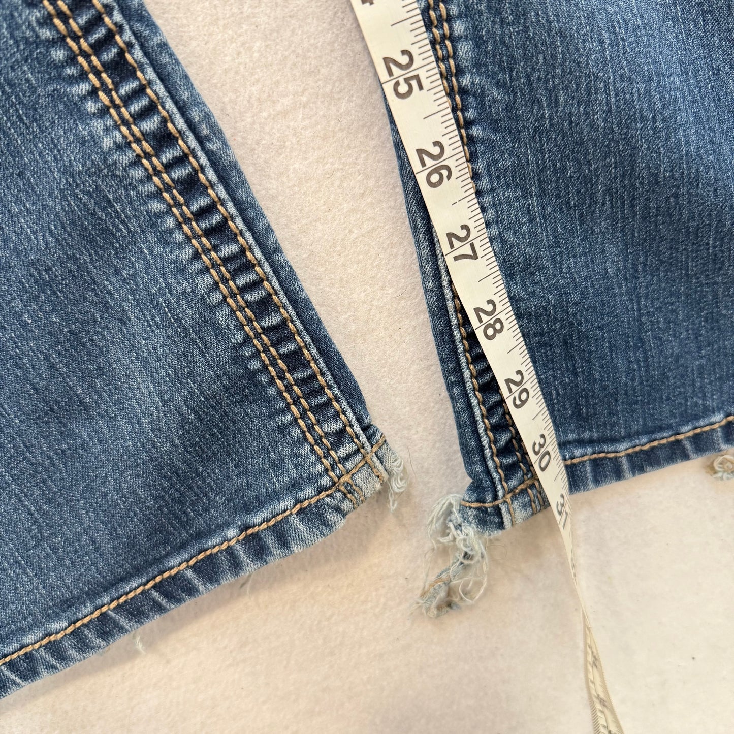 Seven7 Blue Denim Bootcut Jeans Embroidered Flap Back Pockets Size 16