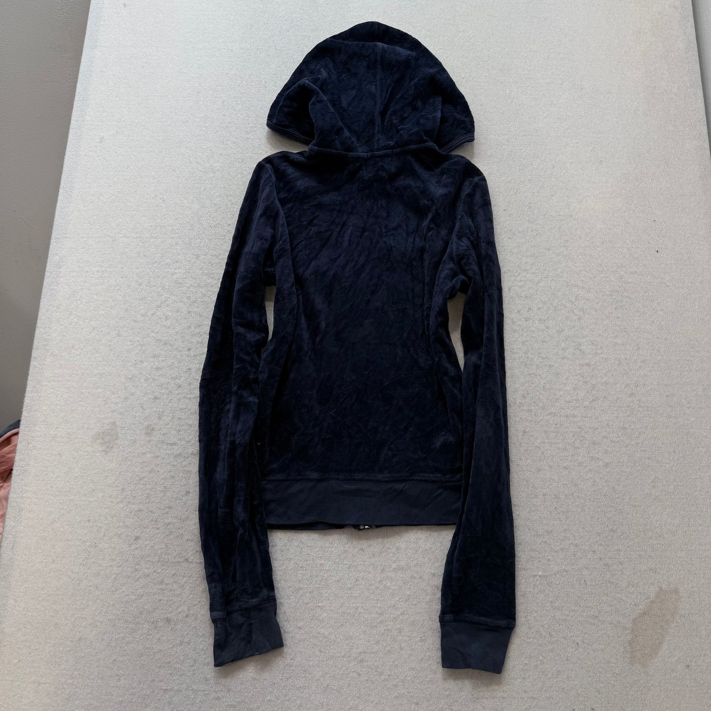 Juicy Couture Women's Navy Blue Velour Zip-Up Hoodie Loungewear Pockets Size M