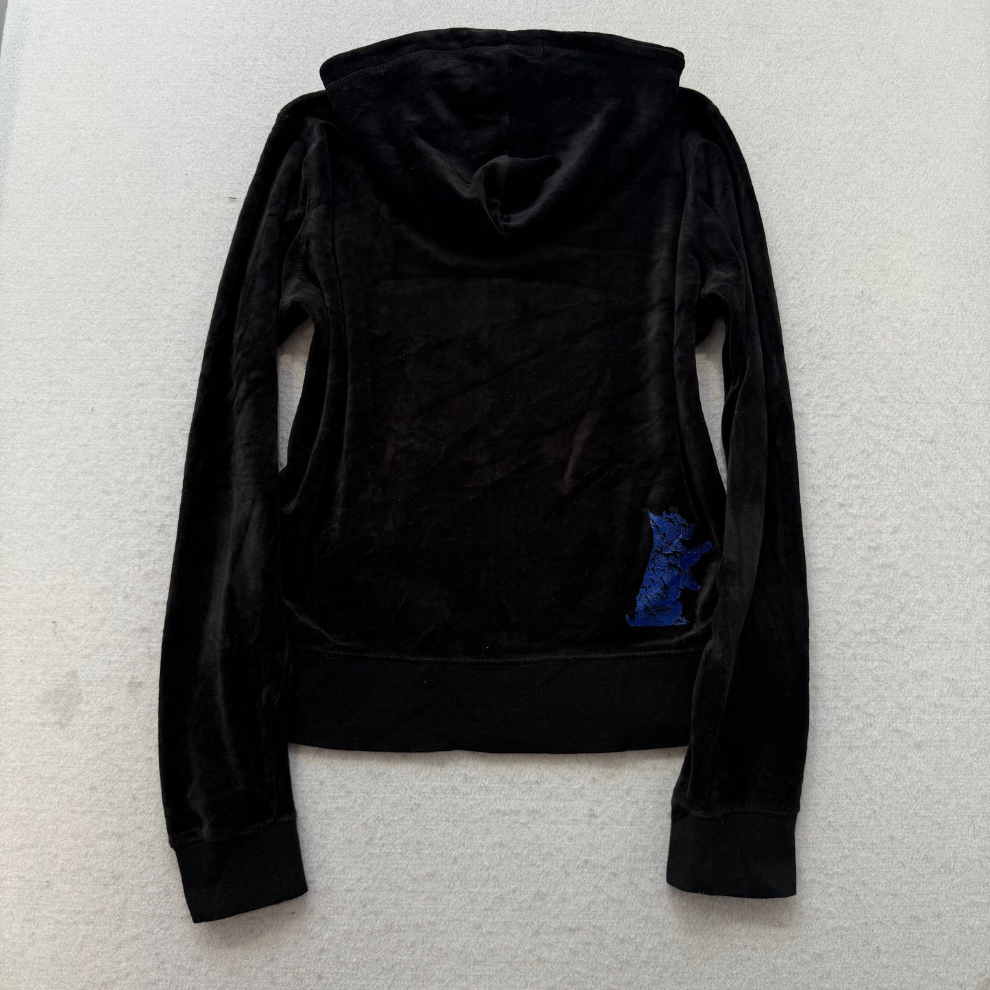 Vtg Juicy Couture Women Black Velour Tracksuit Set Hoodie & Pant Dog Logo Size L