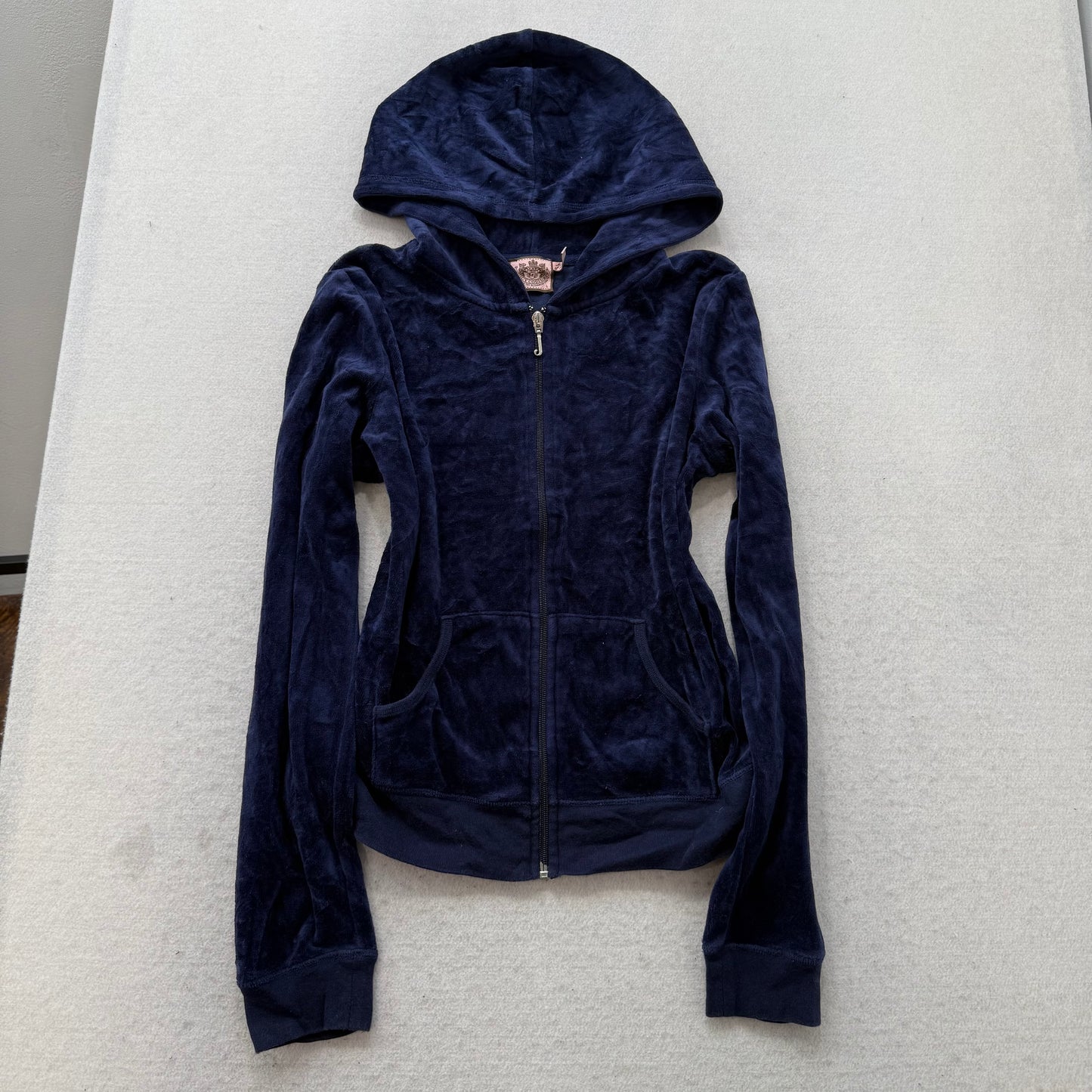 Vintage Juicy Couture “Scottie Dogs” Women Navy Blue Velour Zip Up Hoodie Size L