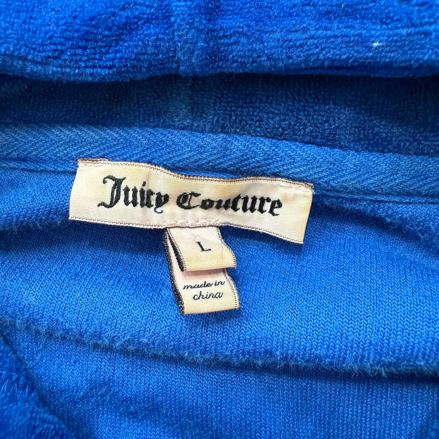 Juicy Couture Women Blue Velour Zip-Up Hoodie Loungewear Rhinestones Logo Size L