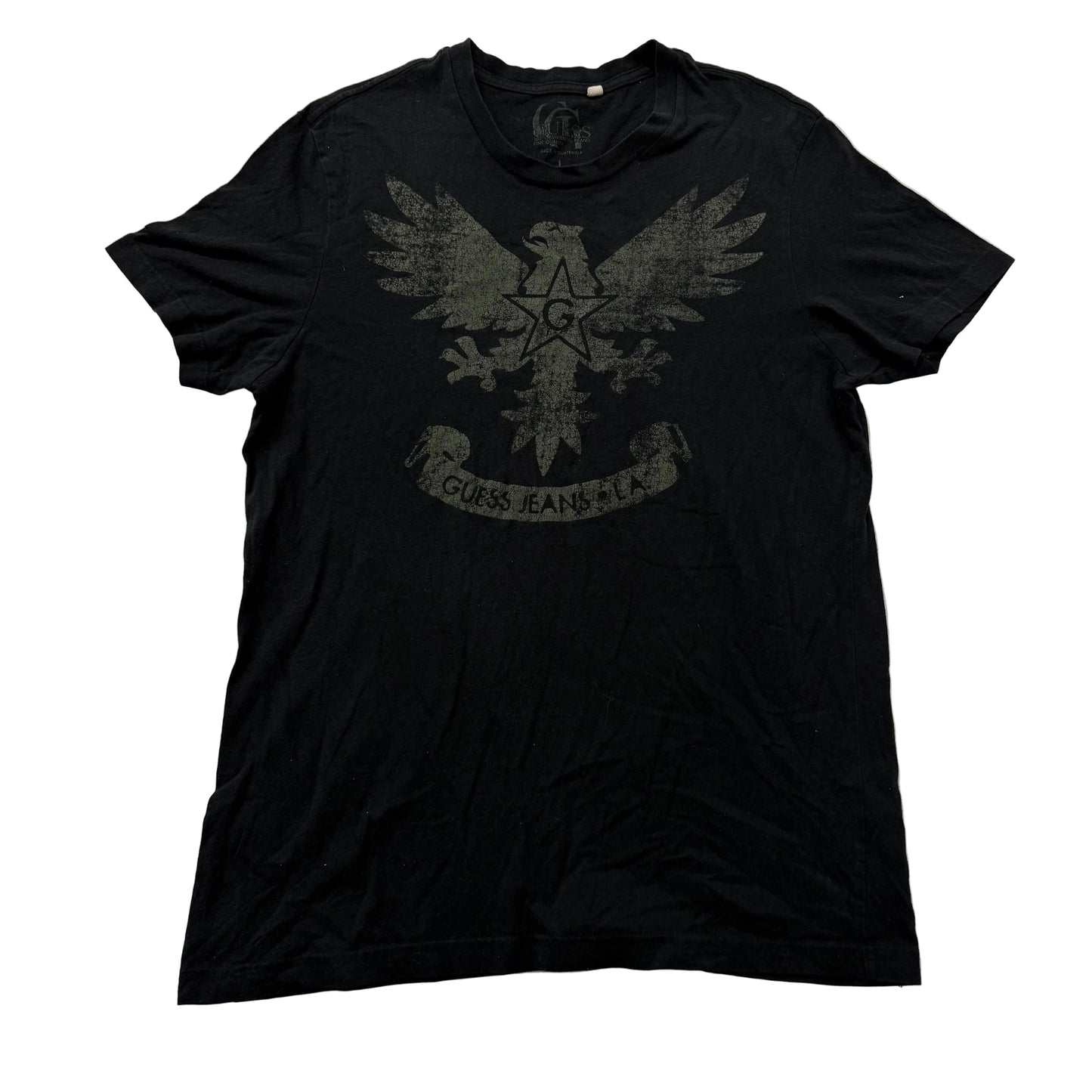 Guess Jeans Men's Faded Black Cotton T-Shirt Short Sleeves Rock Style Tee Size L