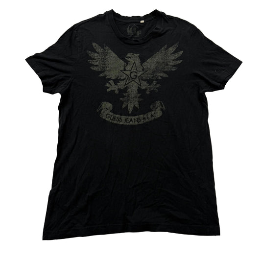 Guess Jeans Men's Faded Black Cotton T-Shirt Short Sleeves Rock Style Tee Size L