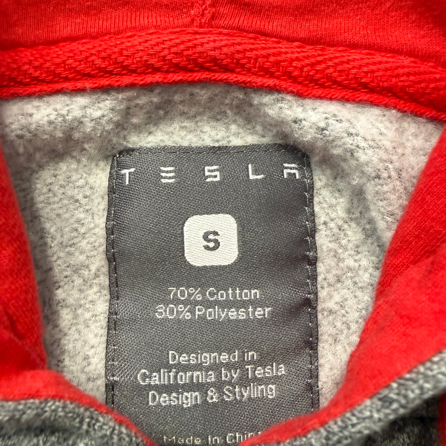Official Tesla Men's Grey Cotton Blend Zip-Up Hoodie Drawstring Pockets Size S