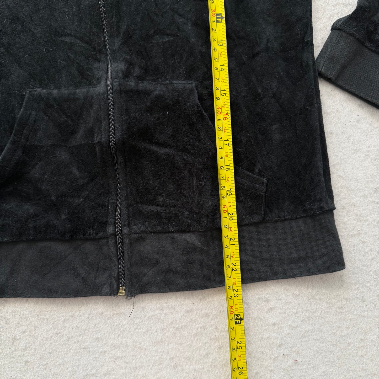 Vtg Juicy Couture Womens Black Velour Tracksuit Set Hoodie & Flare Pant Size M/L