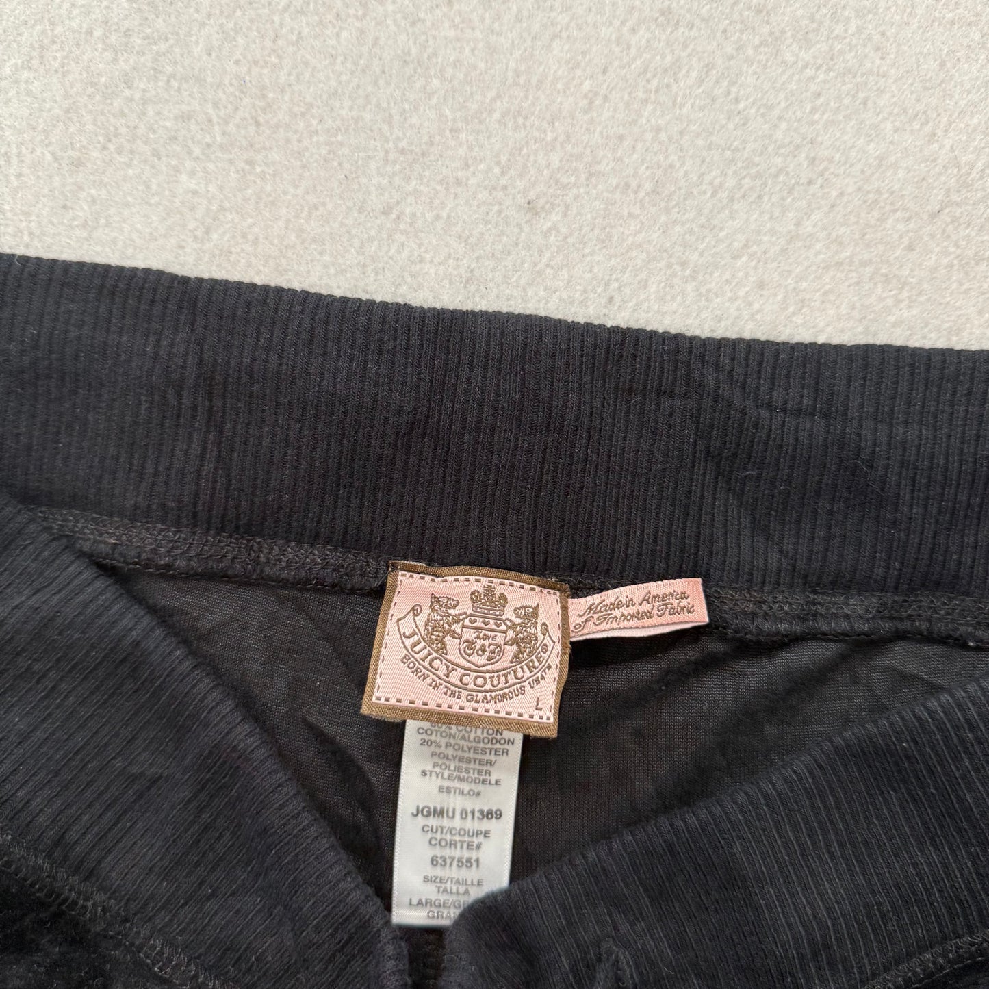 Juicy Couture Black Velour Tracksuit Set Zip Up Hoodie & Straight Pants Size L