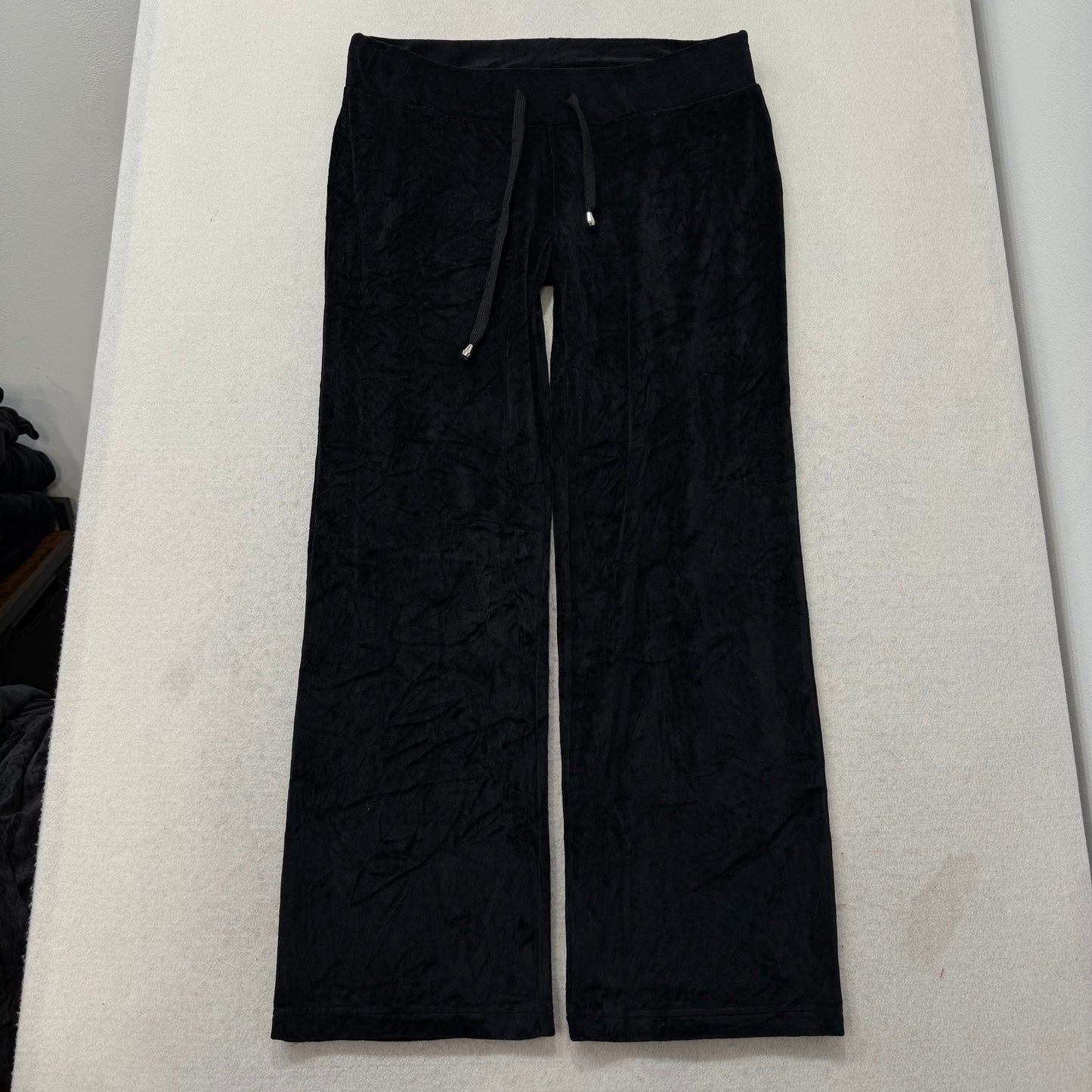 Juicy Couture Jet Black Velour Tracksuit Set Zip Up Hoodie & Flared Pant Size L