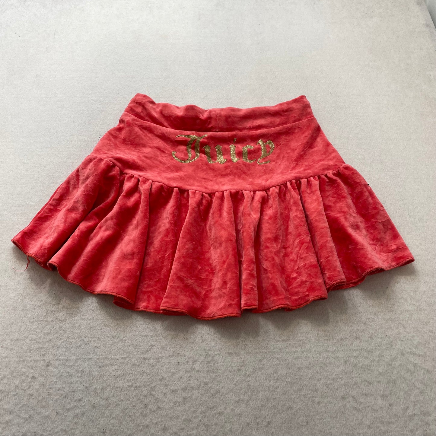 Juicy Couture Women's Red Velour Micro Mini Skirt Drawstring Ruffled Hem Size XS