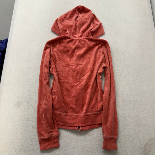 Bebe Women's Coral Pink Velour Full Zip Hoodie Loungewear Rhinestone Logo Size M