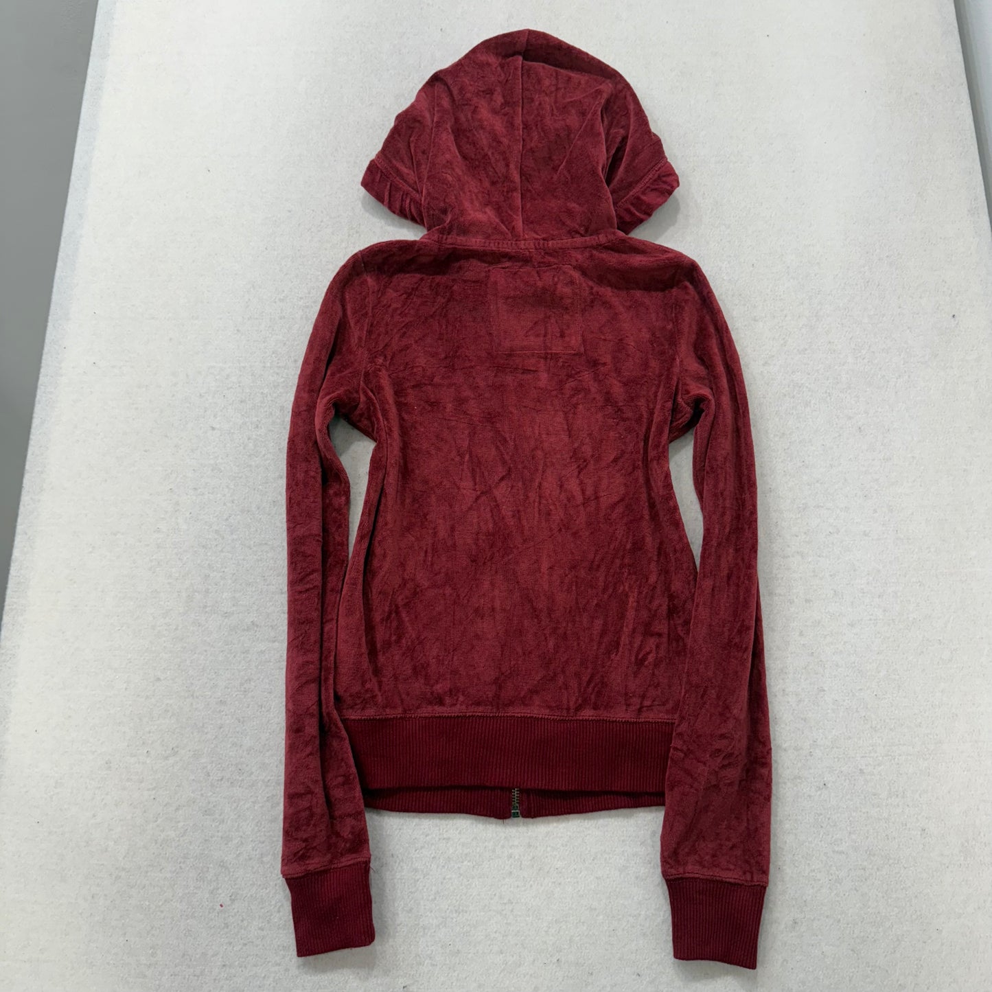 Hollister Women's Maroon Velour Zip Up Hoodie Split Kangaroo Pockets Y2K Size XS
