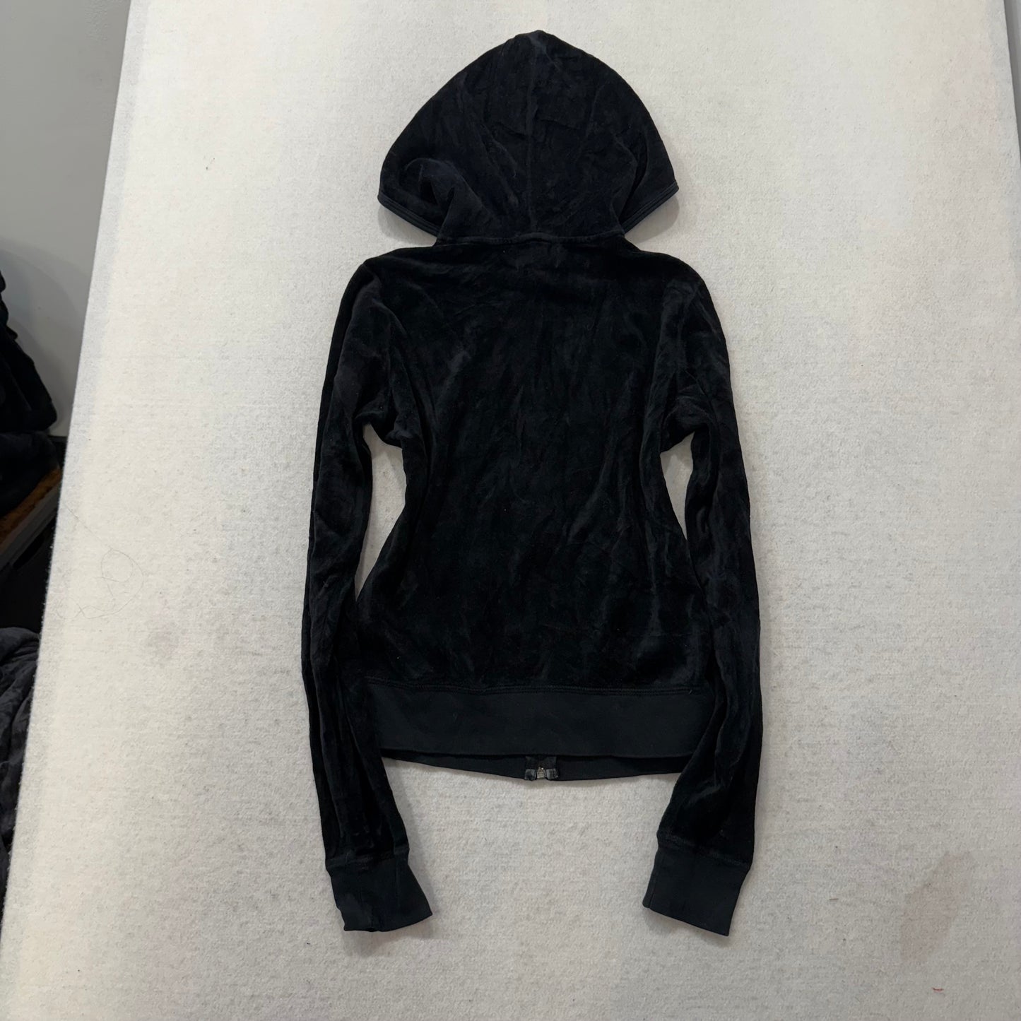 Juicy Couture Black Velour Tracksuit Set Zip Up Hoodie & Flared Pants Y2K Size M